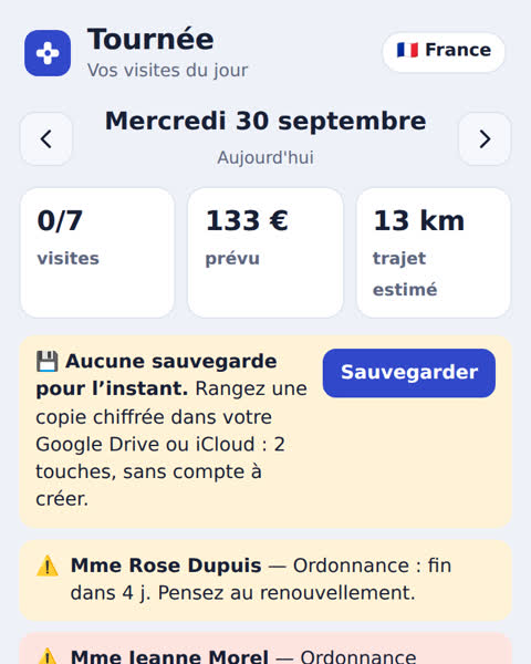Infikit : la tournée du jour avec les visites et les alertes d’ordonnance