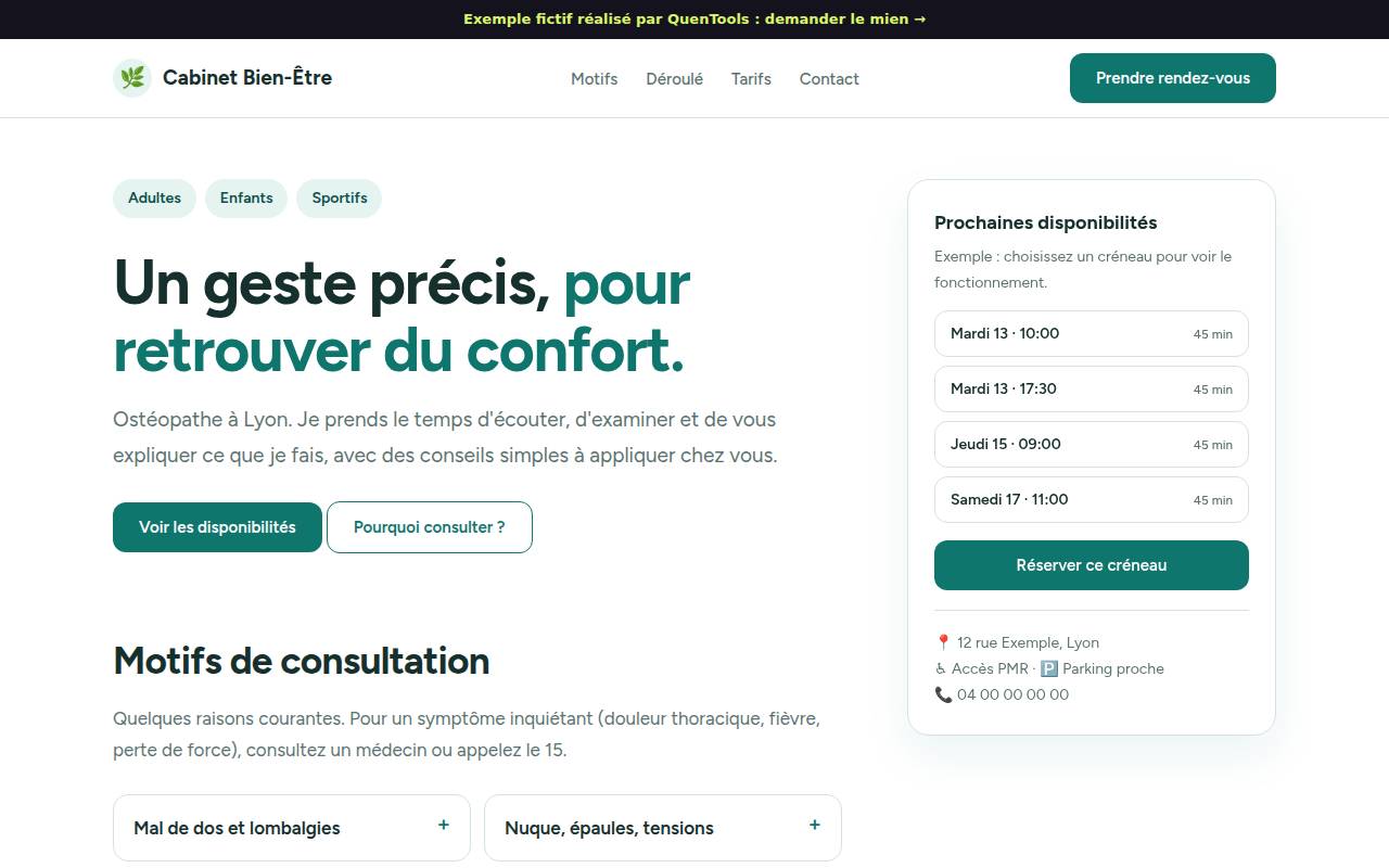 Aperçu de l’exemple ostéopathe